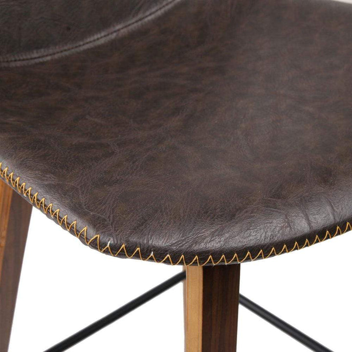 Bar Stools - Schmidt Set Of 2 Leather Wooden Kitchen Bar Stool Walnut 68cm