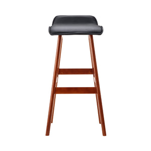 Bar Stools - Silvia Wooden Bar Stool Leather (Set Of 2) Black 74cm
