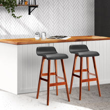 Load image into Gallery viewer, Bar Stools - Silvia Wooden Bar Stool Leather (Set Of 2) Black 74cm
