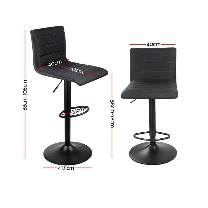 Bar Stools - Vanessa Set Of 2 Fabric Gas Lift Swivel Kitchen Bar Stool Black
