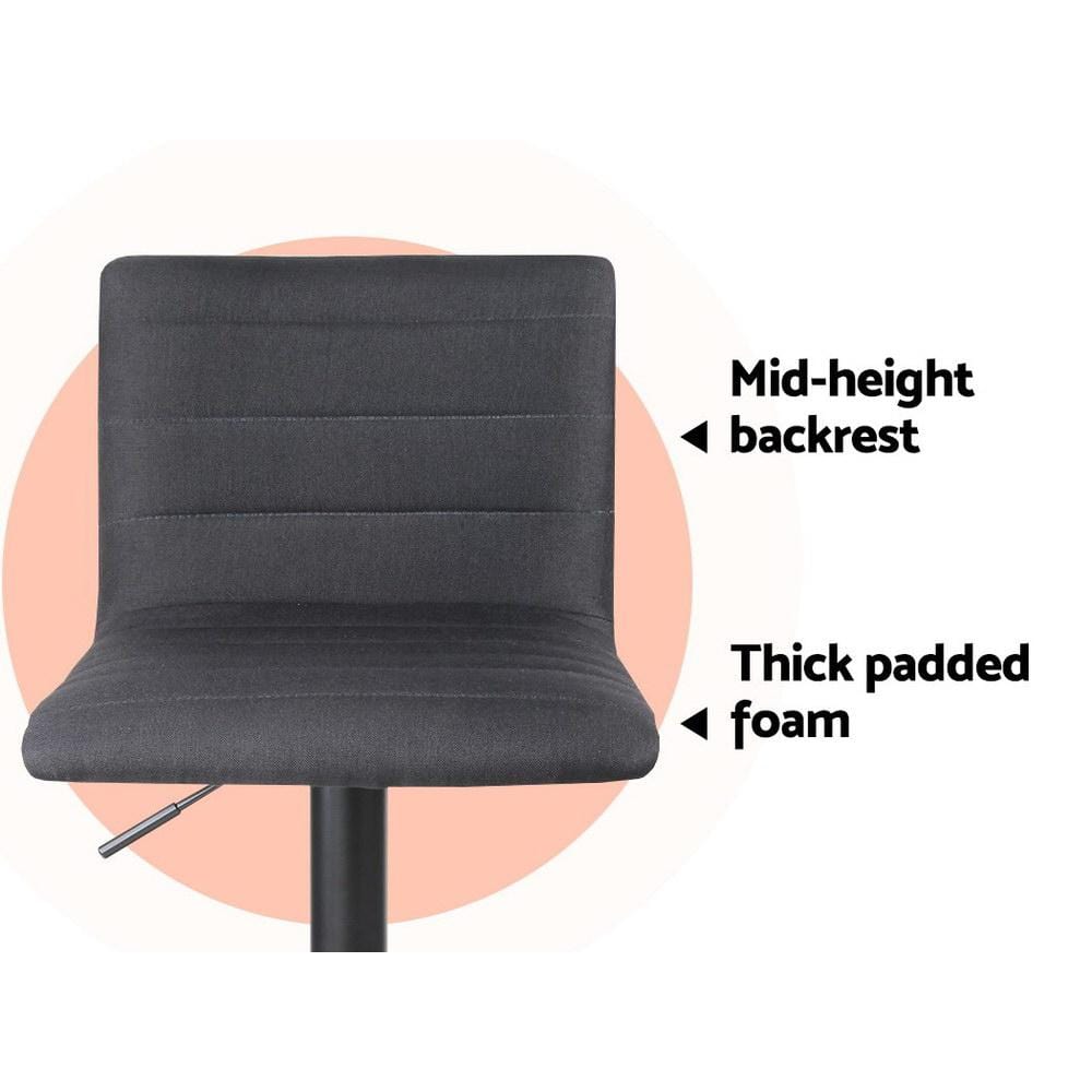 Bar Stools - Vanessa Set Of 2 Fabric Gas Lift Swivel Kitchen Bar Stool Black