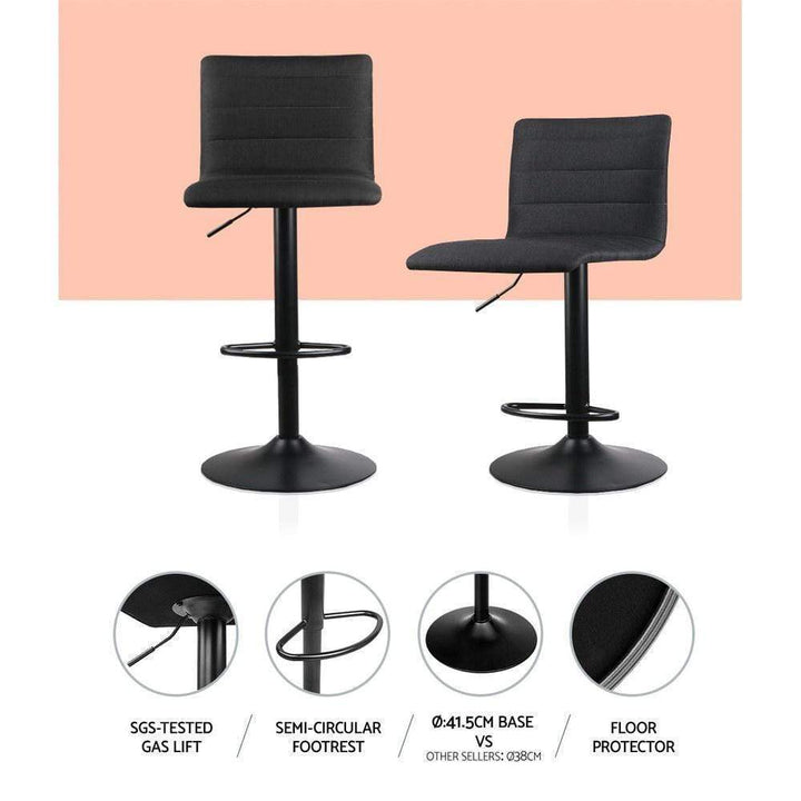 Bar Stools - Vanessa Set Of 2 Fabric Gas Lift Swivel Kitchen Bar Stool Black