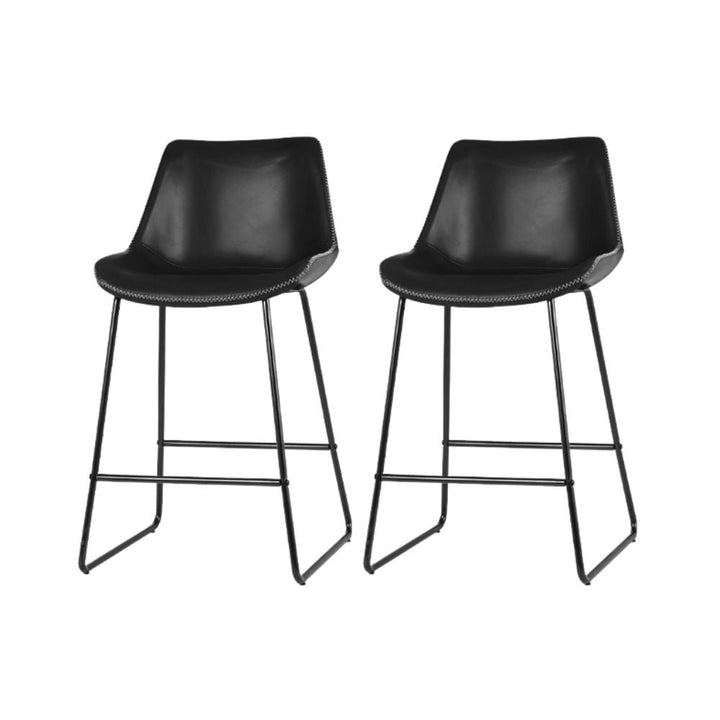 Bar Stools - Winston Leather Bar Stool (Set Of 2) Black 70cm