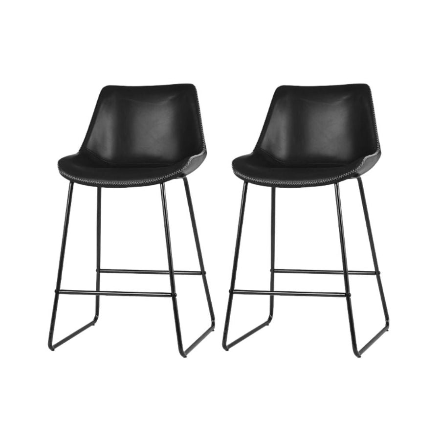 Bar Stools - Winston Leather Bar Stool (Set Of 2) Black 70cm