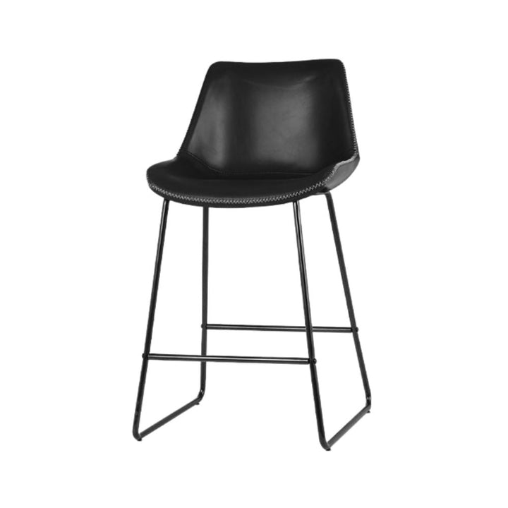 Bar Stools - Winston Leather Bar Stool (Set Of 2) Black 70cm
