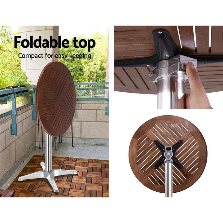 Bar Tables - Woody Aluminium Wooden Adjustable Height Round Bar Table 70/110cm