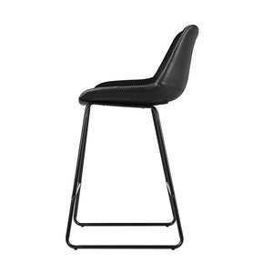 Furniture > Bar Stools & Chairs - Artiss Set Of 2 Bar Stools Kitchen Metal Bar Stool Dining Chairs PU Leather Black
