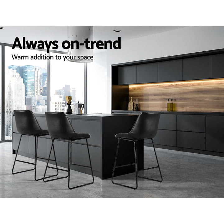Furniture > Bar Stools & Chairs - Artiss Set Of 2 Bar Stools Kitchen Metal Bar Stool Dining Chairs PU Leather Black