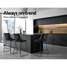 Load image into Gallery viewer, Furniture &gt; Bar Stools &amp; Chairs - Artiss Set Of 2 Bar Stools Kitchen Metal Bar Stool Dining Chairs PU Leather Black