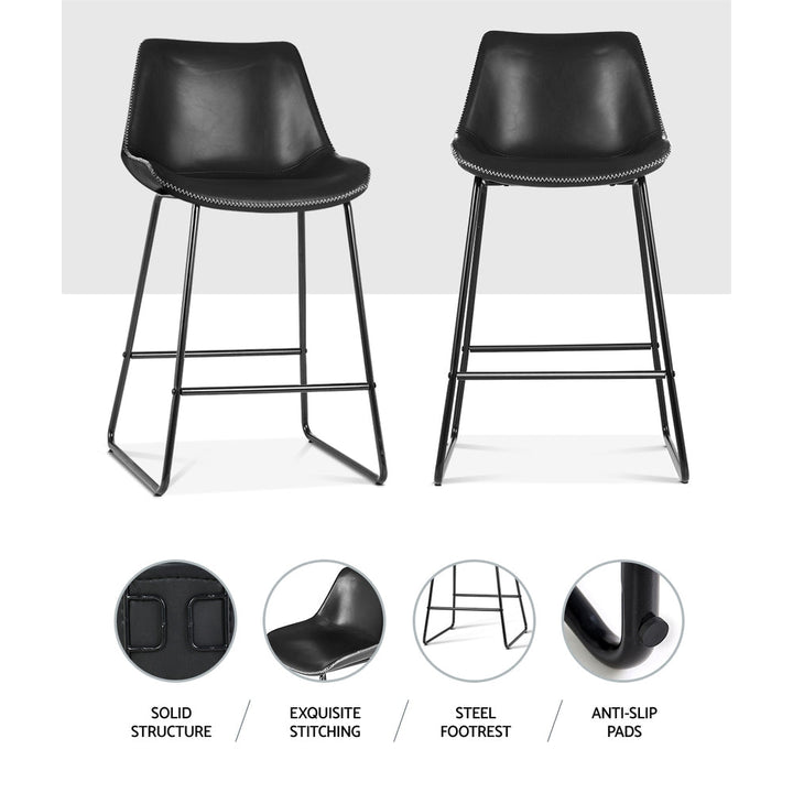 Furniture > Bar Stools & Chairs - Artiss Set Of 2 Bar Stools Kitchen Metal Bar Stool Dining Chairs PU Leather Black