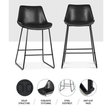 Load image into Gallery viewer, Furniture &gt; Bar Stools &amp; Chairs - Artiss Set Of 2 Bar Stools Kitchen Metal Bar Stool Dining Chairs PU Leather Black