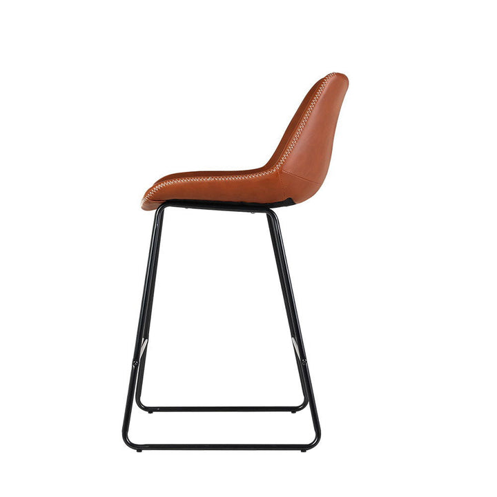 Furniture > Bar Stools & Chairs - Artiss Set Of 2 Bar Stools Kitchen Metal Bar Stool Dining Chairs PU Leather Brown