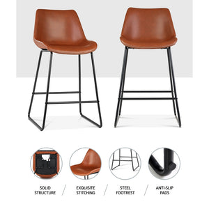 Furniture > Bar Stools & Chairs - Artiss Set Of 2 Bar Stools Kitchen Metal Bar Stool Dining Chairs PU Leather Brown