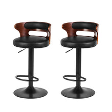 Load image into Gallery viewer, Furniture &gt; Bar Stools &amp; Chairs - Artiss Set Of 2 Bar Stools Kitchen Wooden Gas Lift Leather Stool Metal Black Barstools