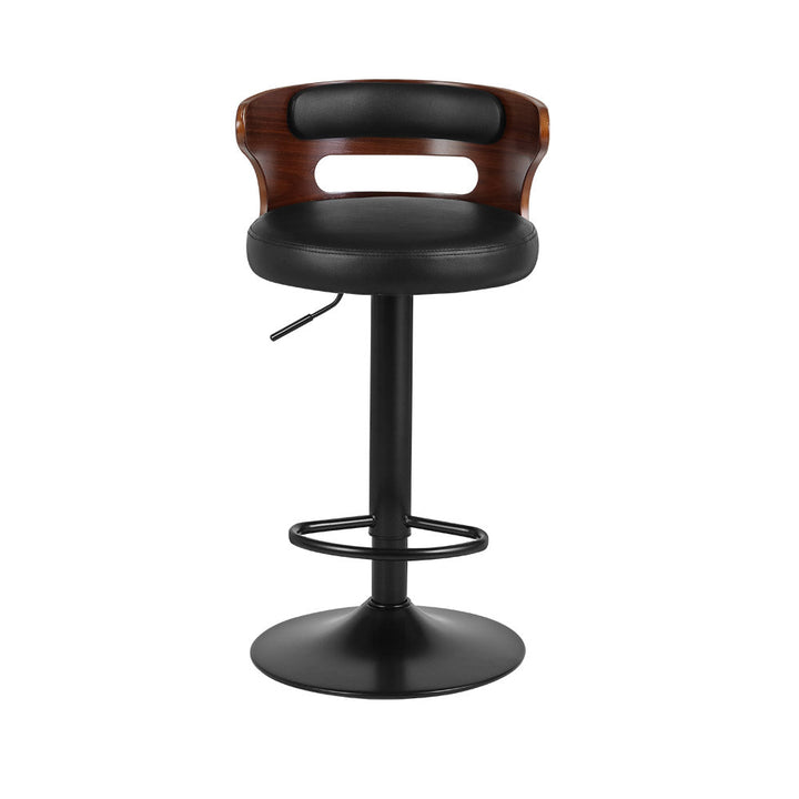 Furniture > Bar Stools & Chairs - Artiss Set Of 2 Bar Stools Kitchen Wooden Gas Lift Leather Stool Metal Black Barstools