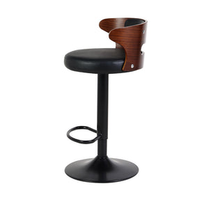 Furniture > Bar Stools & Chairs - Artiss Set Of 2 Bar Stools Kitchen Wooden Gas Lift Leather Stool Metal Black Barstools